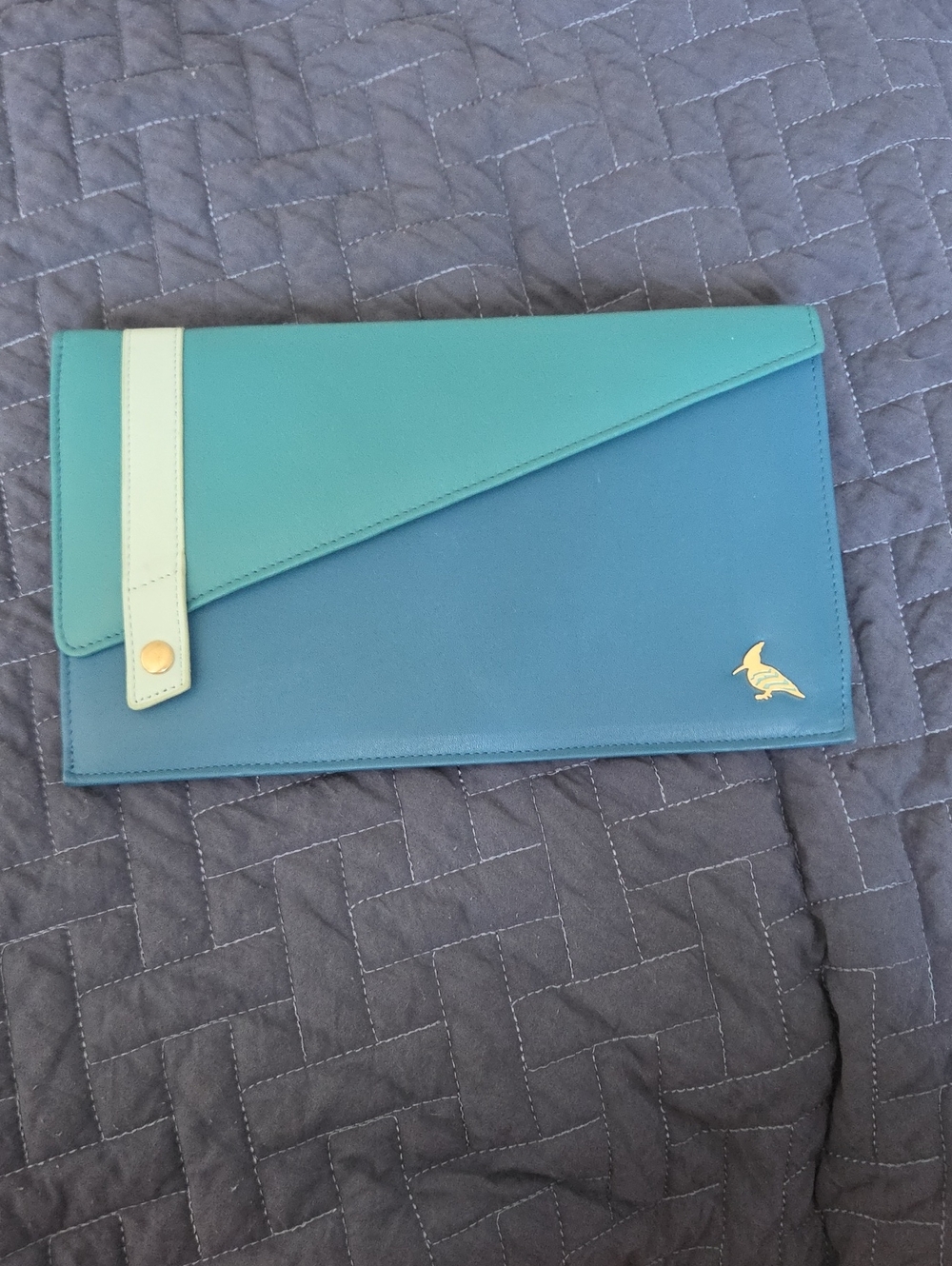 Two-Tone Blue Women's Envelope Clutch with Gold Accent